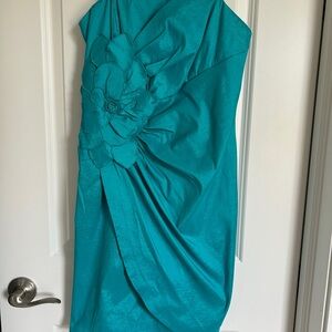 Adrianna Papell Turquoise One-Shoulder Dress